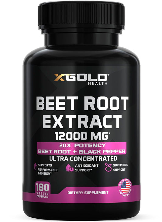X Gold Health Beet Root Extract bottle front for daily energy support.