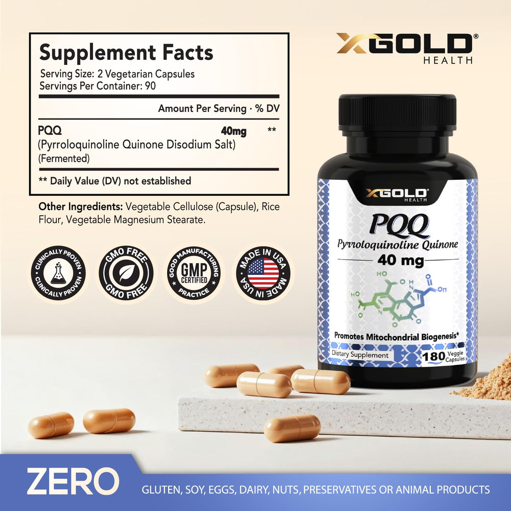 X Gold Health Mitochondrial Energy Optimizer capsules closeup showing vegan capsules for clean energy.