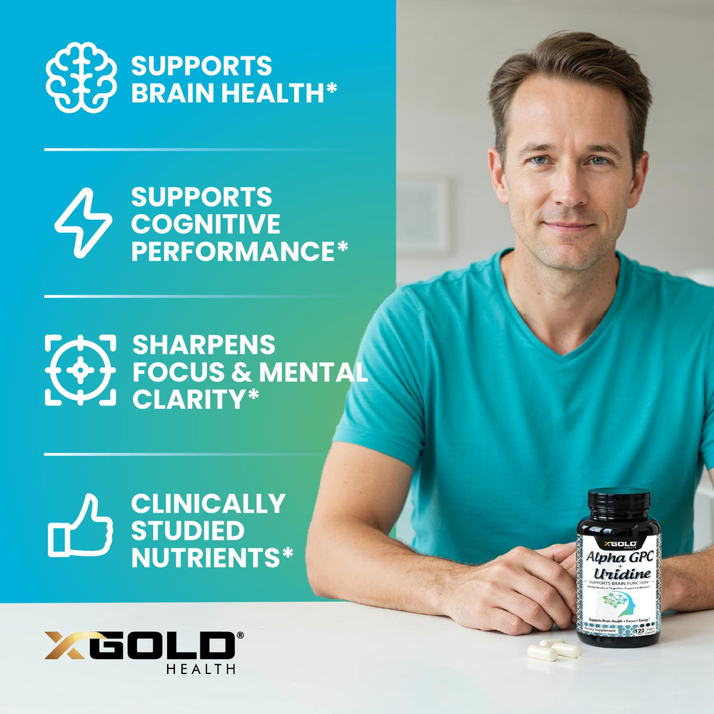 X Gold Health Alpha GPC Uridine vegan-friendly badge on packaging