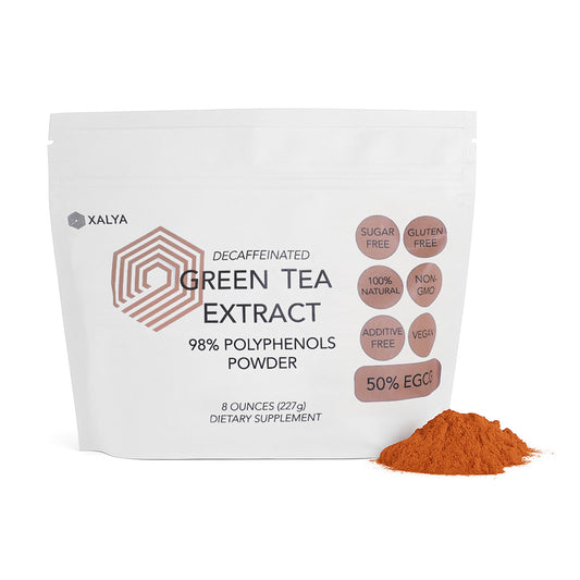 Xalya Green Tea Extract Powder bottle closeup for pure antioxidant support
