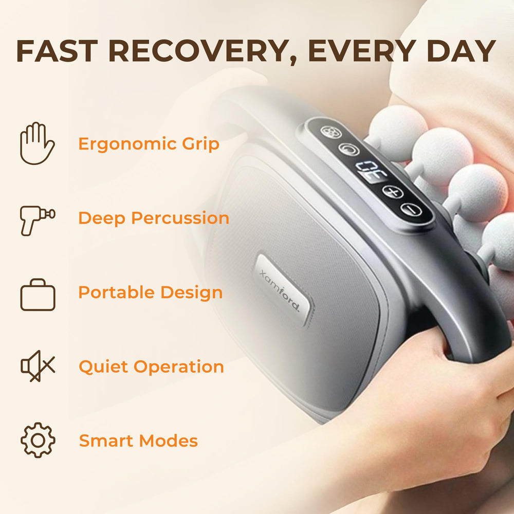 Xamford massager features quiet percussion technology for discreet home use.