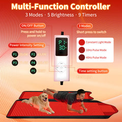 Xefinic 3207-LED therapy mat control panel displaying timer and adjustable intensity