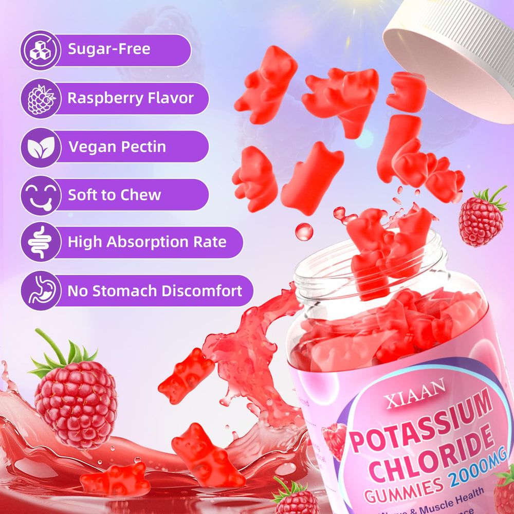 XIAAN potassium gummies nutrition label with 2000mg per serving.