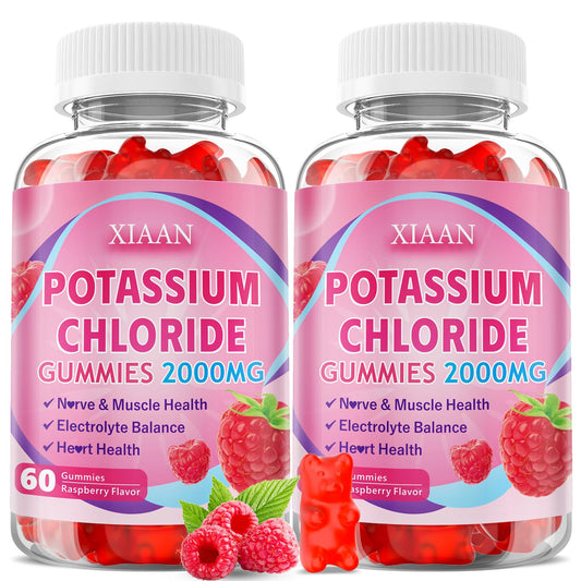 XIAAN potassium gummies raspberry bottle showing high-potency electrolyte support.