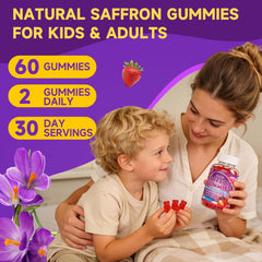 XIAAN saffron gummies nutrition panel highlights 88.5mg saffron per serving.