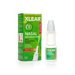 Xlear bottle label shows xylitol and natural ingredients for nasal care