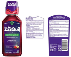 Xllent ZzzQuil vanilla cherry label close-up highlighting flavor and ingredients