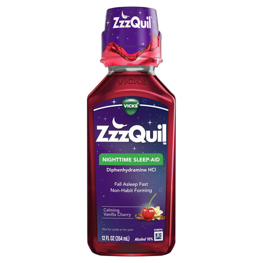 Xllent ZzzQuil bottle front view, a sleep aid for occasional sleeplessness