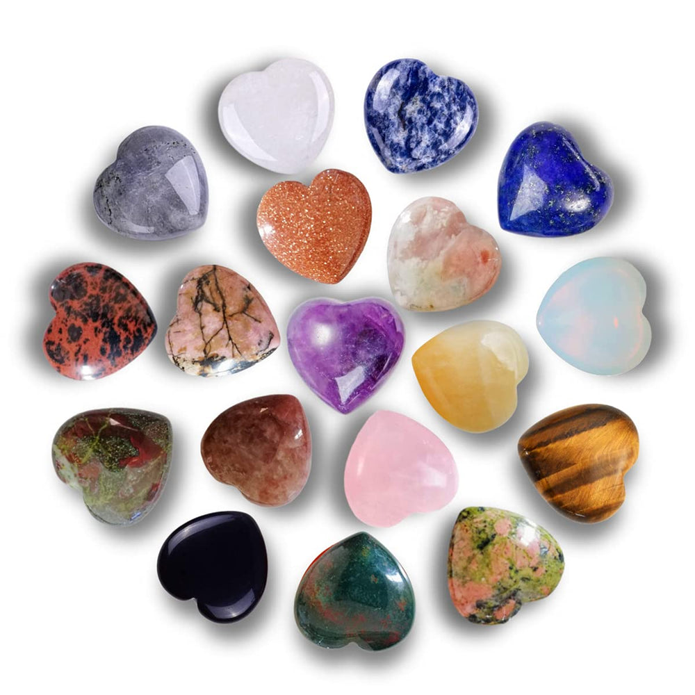 XMHOME crystal heart stones set in box for mindful meditation and display.