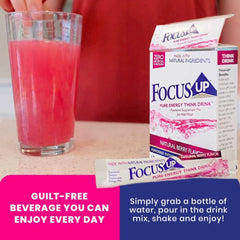 Glass with FocusUP drink highlighting clean energy and mental clarity