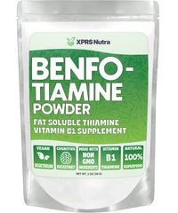 XPRS Nutra Benfotiamine bottle pour shows quick mix into liquids for daily use.