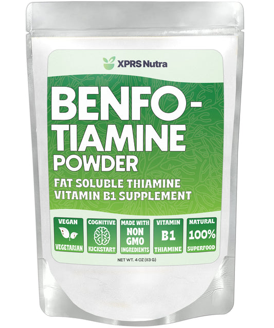 XPRS Nutra Benfotiamine Powder bottle, fat-soluble B1 for daily support and easy dosing.