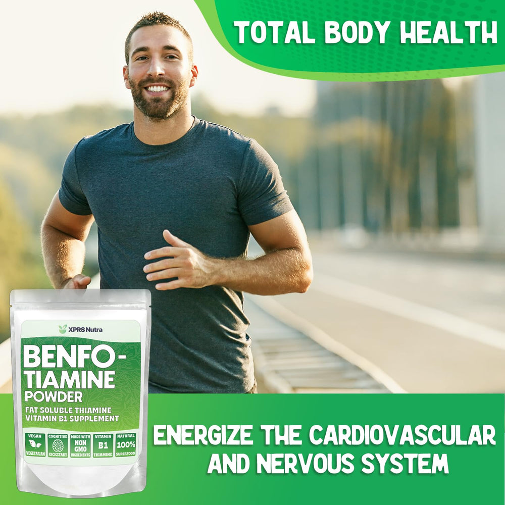XPRS Nutra Benfotiamine Powder dissolving in water, quick blend for beverages.