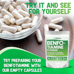 XPRS Nutra Benfotiamine Powder ingredients panel, vegan friendly, clean formulation.