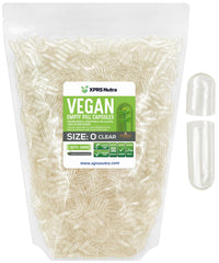 XPRS Nutra Size 0 empty capsules in clear shells for precise manual filling.