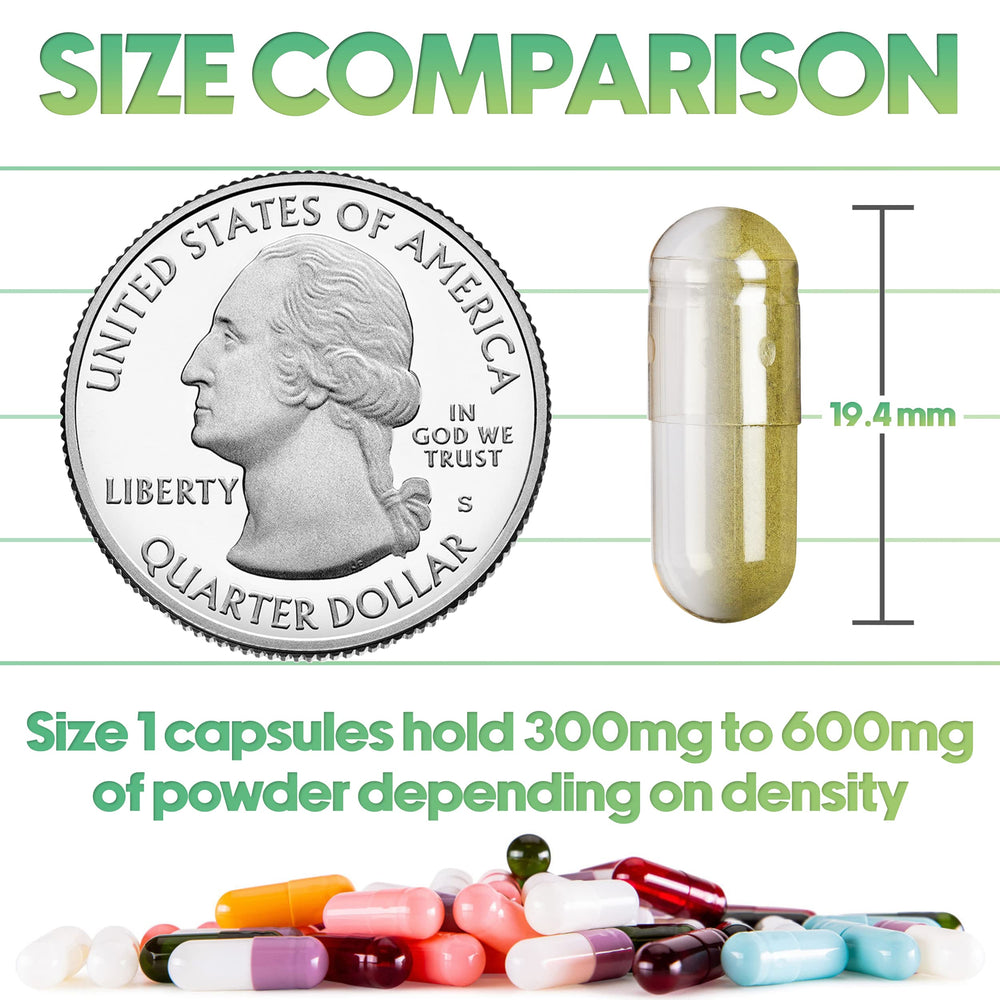 XPRS Nutra Size 1 bovine gelatin capsules showing clear shells for easy filling.