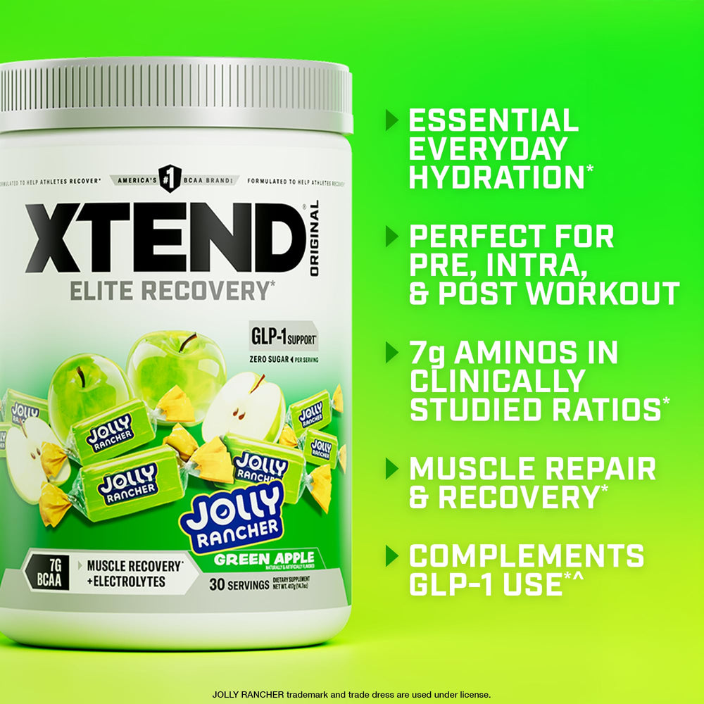 Xtend Green Apple Jolly Rancher flavor in glass for a refreshing sip.