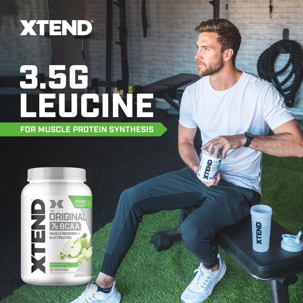 Xtend Original BCAA powder labeled tub highlighting trusted ratios