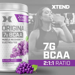 Xtend Original BCAA Glacial Grape glass shows hydration during workouts.