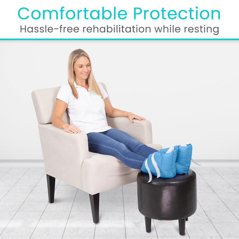 Xtra-Comfort heel pillows secure-fit with dual straps to prevent slips.