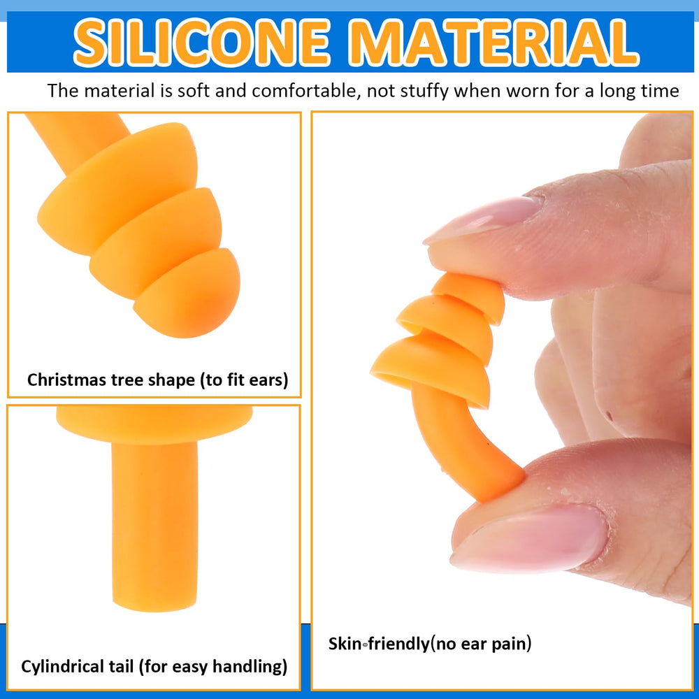 Xuhal blue and orange ear plugs shown with packaging.