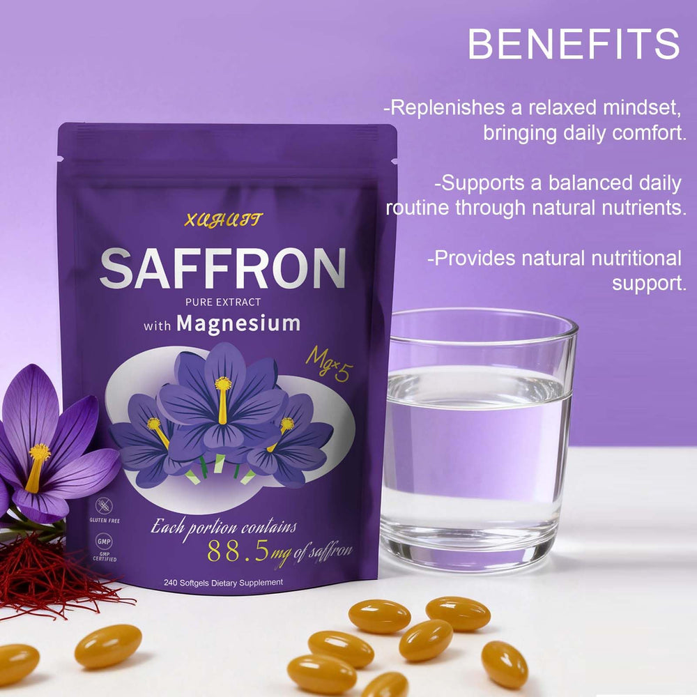XUHUIT magnesium-form softgels bottle shot linked to daily self-care
