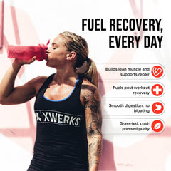 XWERKS Grow whey protein powder shake demonstrates smooth mixing for post-workout recovery.