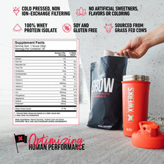 XWERKS Grow vanilla scoop beside the bag for a quick post-workout shake.