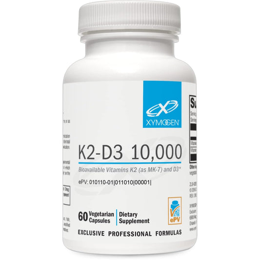 XYMOGEN K2-D3 10000 bottle front view highlighting bone and immune support