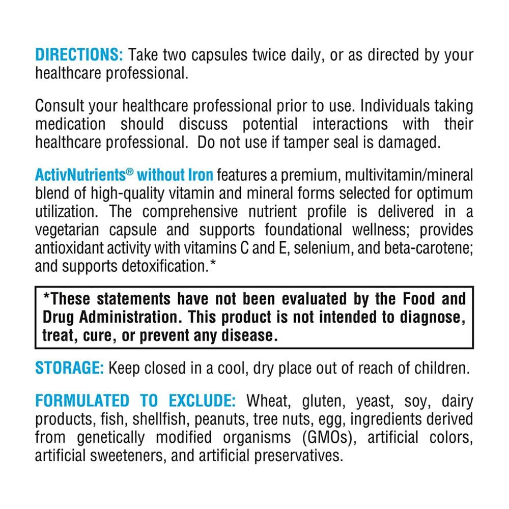 XYMOGEN ActivNutrients Without Iron bottle on desk indicates daily convenience.