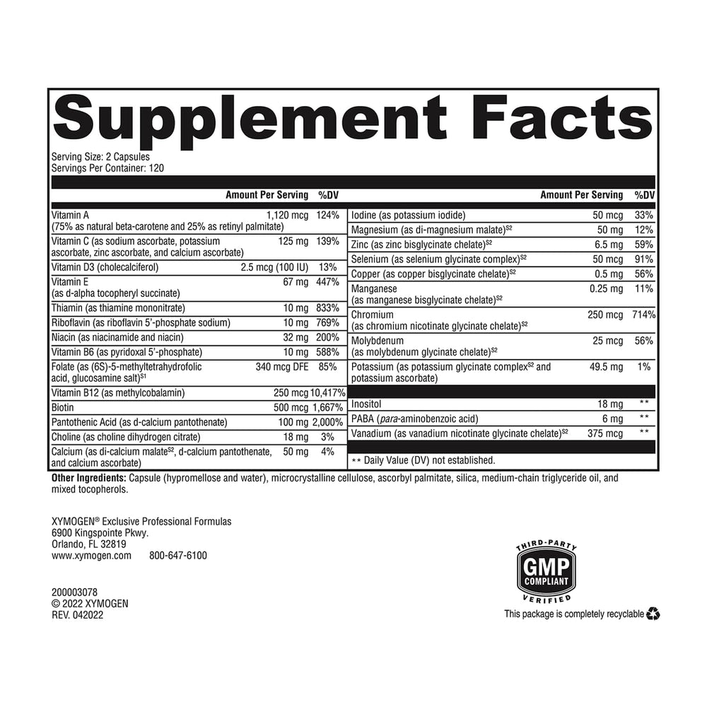 XYMOGEN ActivNutrients Without Iron bottle dispense demonstrates easy daily dosing.