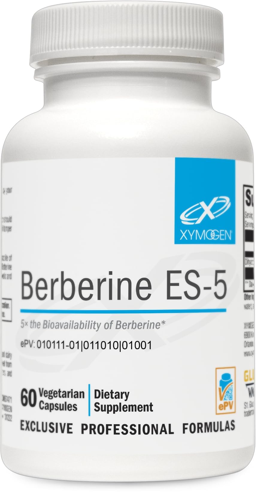 XYMOGEN Berberine ES-5 bottle front view with 60 capsules for daily metabolic support.