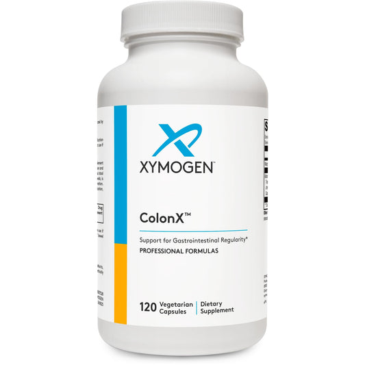 Xymogen ColonX bottle front may support digestive regularity