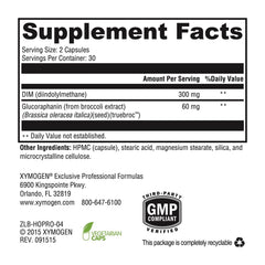 XYMOGEN Hormone Protect label highlights TrueBroc and DIM ingredients