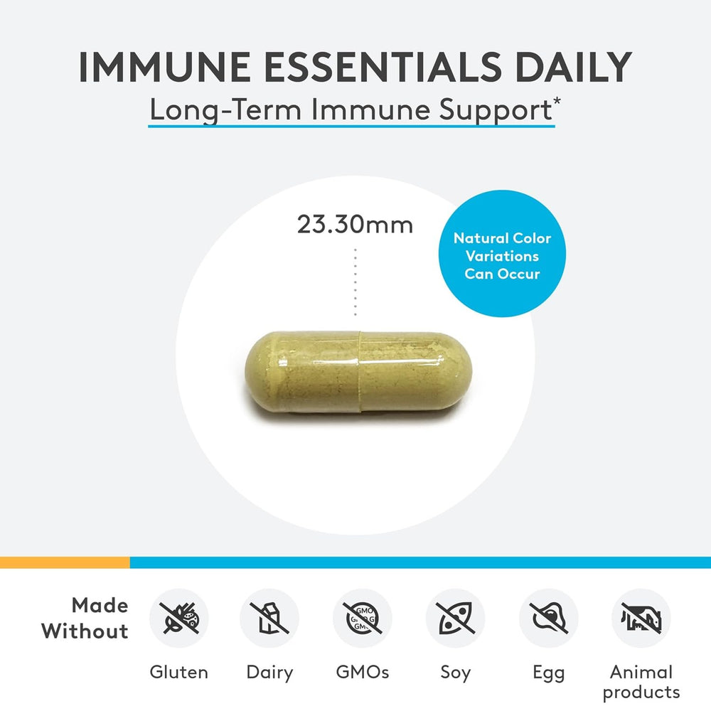 XYMOGEN Immune Essentials non-GMO label communicates clean ingredients and transparency.
