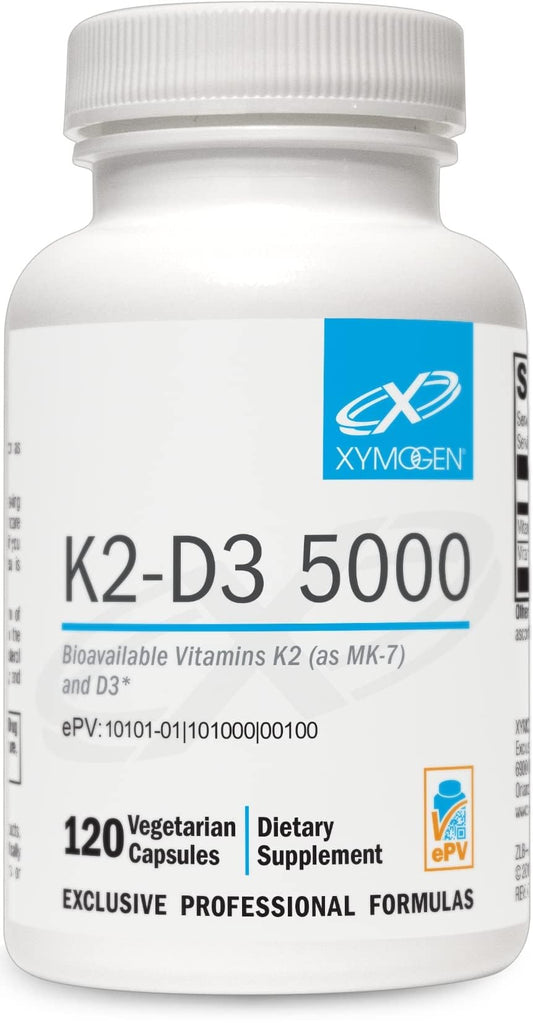XYMOGEN K2-D3 5000 bottle with MK-7 supports bone and heart health