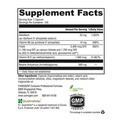 Xymogen Methyl Protect bottle back label detailing ingredients for metabolism.