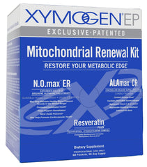 Xymogen Mitochondrial Renewal Kit packaging showing a complete daily wellness system for potential healthy aging