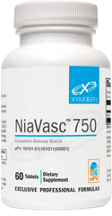 Xymogen NiaVasc bottle front highlights sustained-release formula for cardiovascular support