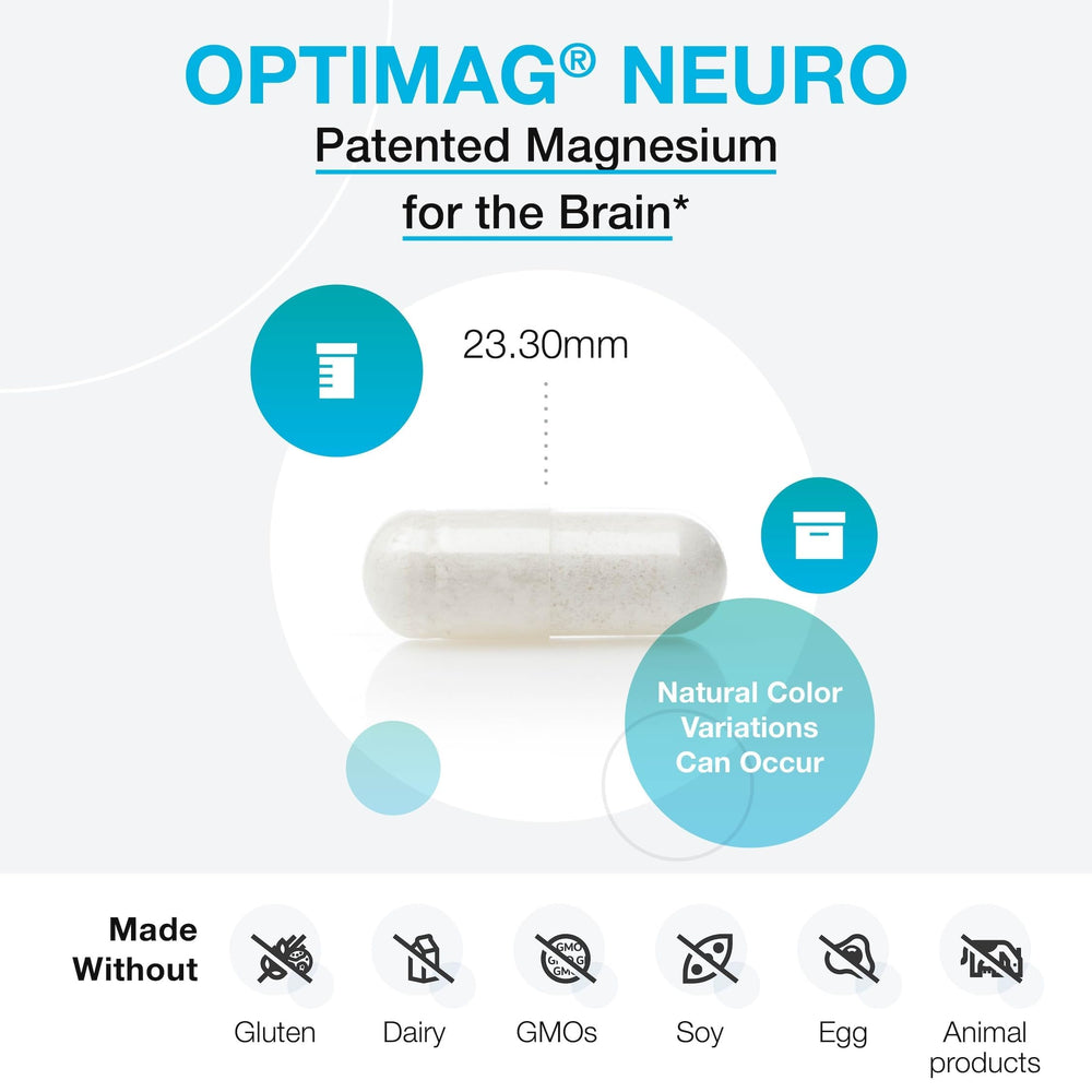 Close-up of OptiMag Neuro label detailing brain magnesium ingredients.