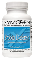 XYMOGEN Probio Defense bottle with capsules demonstrating gut balance benefits.