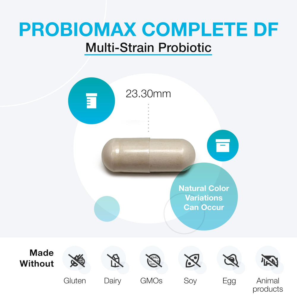 XYMOGEN ProbioMax 45B capsules inside bottle for convenient daily intake.