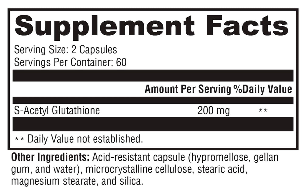 Closeup of XYMOGEN S Acetyl Glutathione capsules for easy, everyday use.