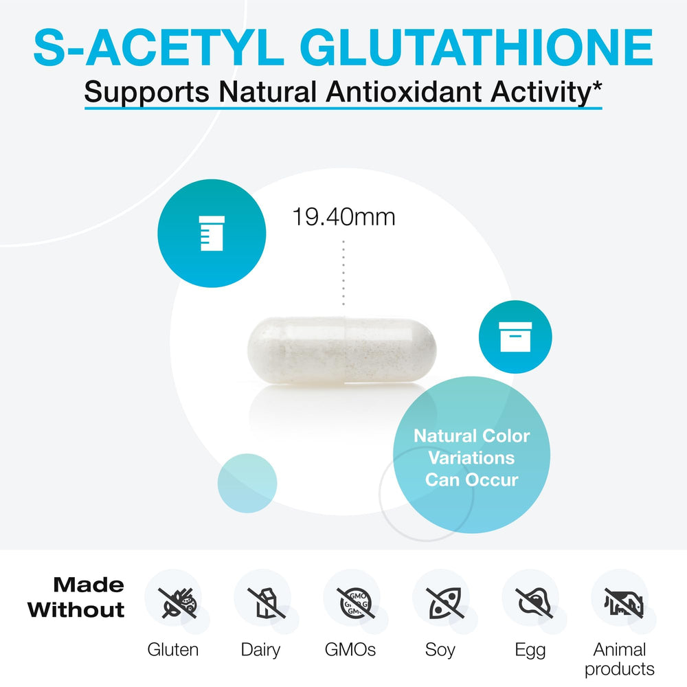 XYMOGEN S Acetyl Glutathione DRcaps capsules highlight stomach acid resistance.