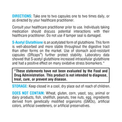 XYMOGEN S Acetyl Glutathione label detail indicates potency and usage direction.