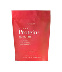 Xyngular Clear Protein+ Sour Red Candy glass shows a light, refreshing protein drink.