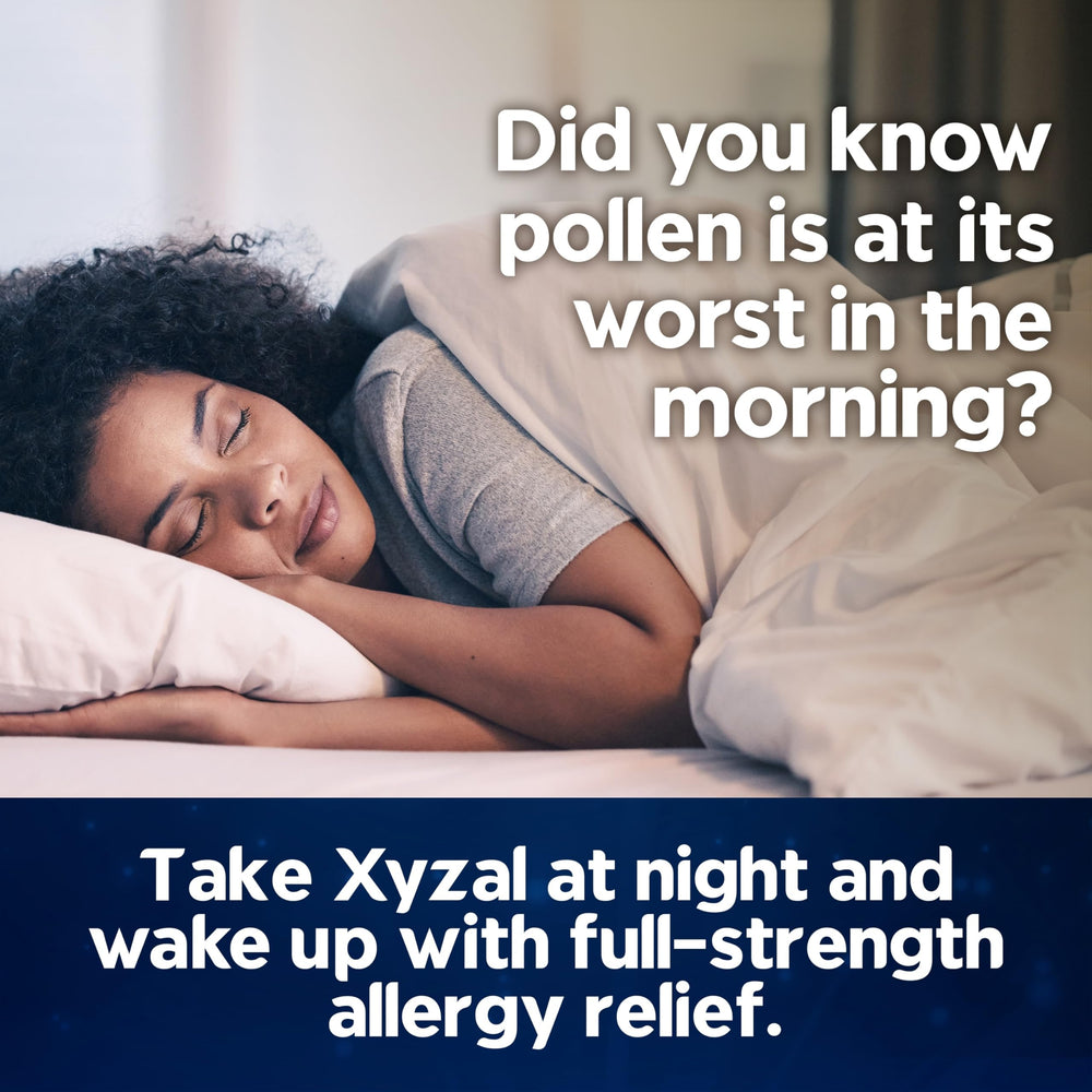 Xyzal 24-hour-relief tab image suggesting all-day potential.