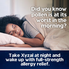 Xyzal 24-hour-relief tab image suggesting all-day potential.