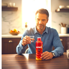 Yahve ALFASX Max bottle-pour demonstrates easy, mess-free dosage anytime