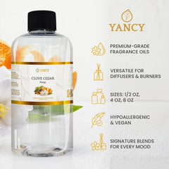 YANCY Clove Cedar fragrance oil in diffuser setup creating warm, grounding ambiance